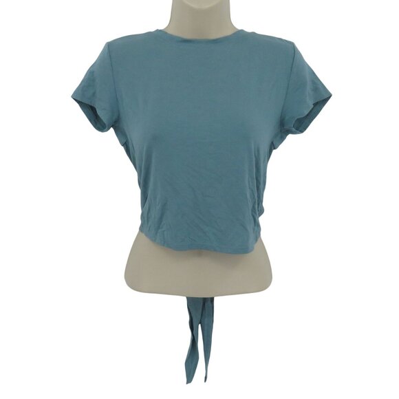 Blogilates Women Medium Reversible Bow Back Tee Cameo Blue Pilates Shirt Top NEW - Picture 1 of 10
